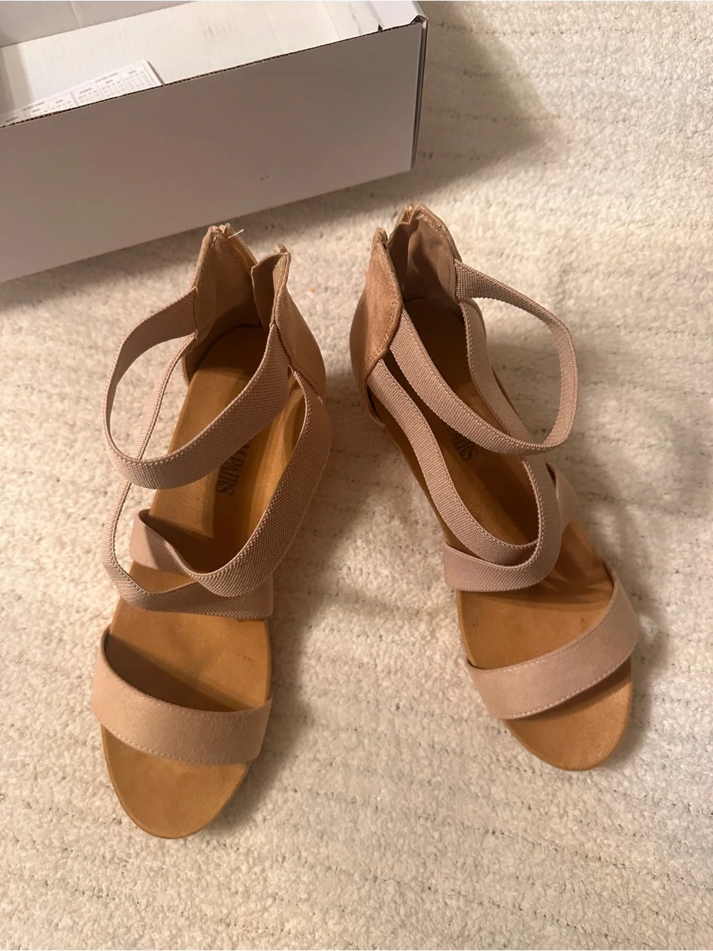 Dream Pairs Nude Elastic Strappy Platform Wedge Sandals